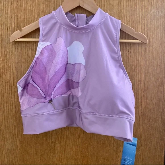 KYODAN • NEW! High Neck Zip Back Floral Swimsuit Top UPF 40 - Pastel Purple - Picture 3 of 16